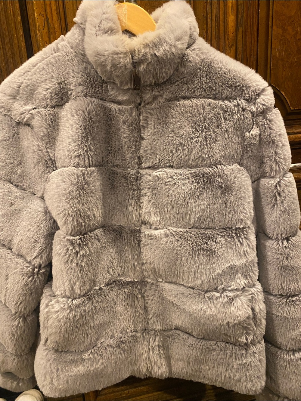 Calvin Klein Plush Faux Fur Teddy Jacket in Light Gray